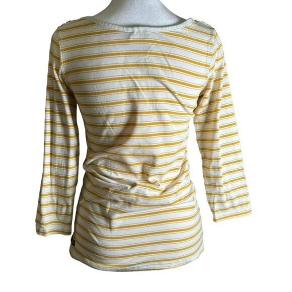 Matilda Jane Striped 3/4 Sleeve Shirt Yellow White Buttons Stretch Size Small - Picture 7 of 9